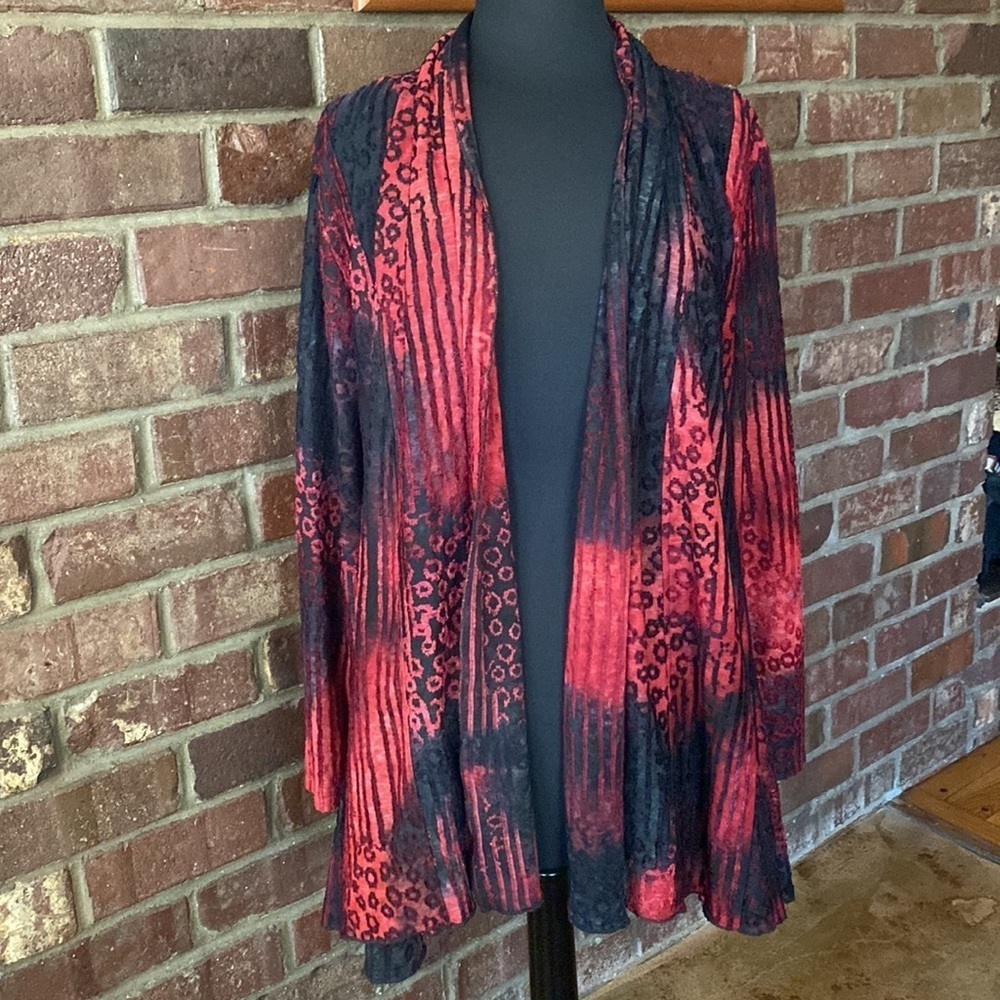 Palila red and black open front stretch knit cardigan jacket top‎